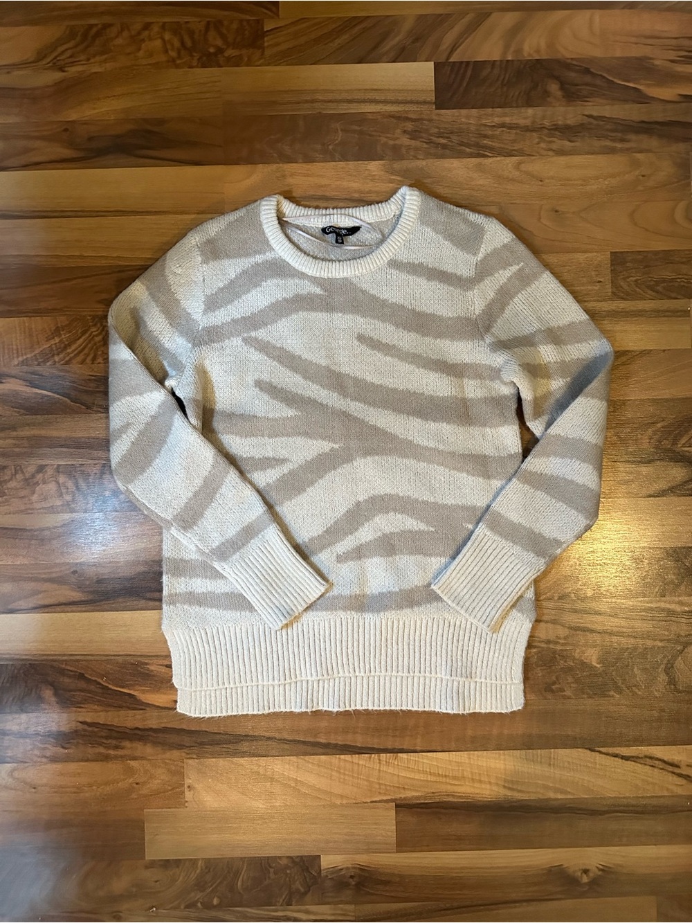 Men's Cream and Beige Patterned Crewneck Sweater